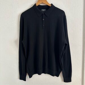 Nordstrom Men's XL Tech-Smart Merino Wool Long Sleeve Polo Sweater Black